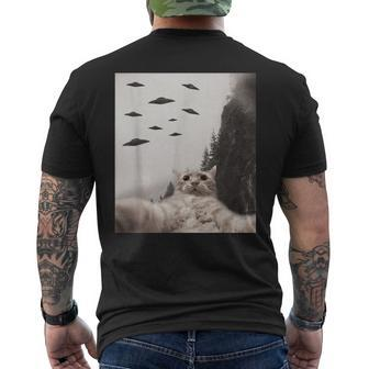 Funny Cat Selfie With Ufos Alien Mens Back Print T-shirt - Thegiftio UK