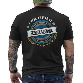 Funny Certified Redneck Mechanic Novelty Gag Gift Mens Back Print T-shirt | Mazezy
