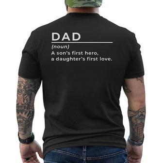 Funny Dad Noun A Sons First Hero A Daughters First Love Mens Back Print T-shirt | Mazezy