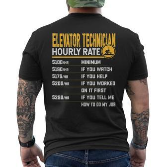 Funny Elevator Technician Hourly Rate Elevator Mechanic Mens Back Print T-shirt | Mazezy UK