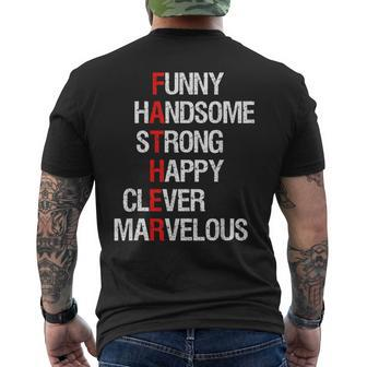 Funny Handsome Strong Happy Clever Dad Fathers Day Men Mens Back Print T-shirt - Seseable