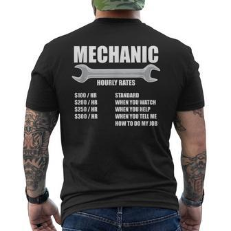 Funny Hourly Rates Mechanic Mens Back Print T-shirt | Mazezy