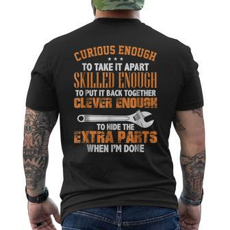 Funny Mechanic Curious Skilled Clever Mens Back Print T-shirt | Mazezy