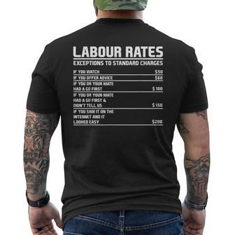 Funny Mechanic Electrician Hourly Rate Labour Rates Mens Back Print T-shirt | Mazezy