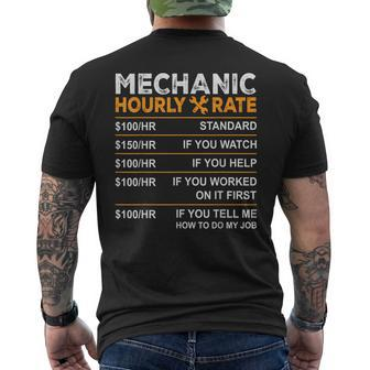 Funny Mechanic Hourly Rate Gifts Labor Rates Mens Back Print T-shirt | Mazezy