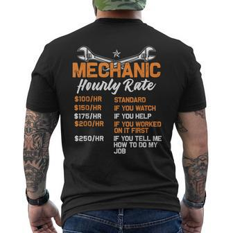 Funny Mechanic Hourly Rate Labor Rates Car Gift Worker Mens Back Print T-shirt | Mazezy