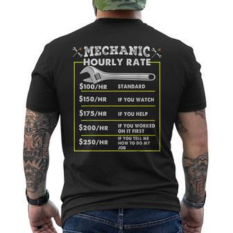 Funny Mechanic Hourly Rate Labor Rates Mens Back Print T-shirt | Mazezy