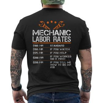 Funny Mechanic Labor Rates Men Gift Hourly Rate Mens Back Print T-shirt | Mazezy