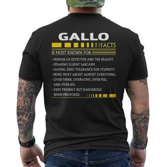 Gallo Name Gift Gallo Facts Mens Back Print T-shirt - Seseable