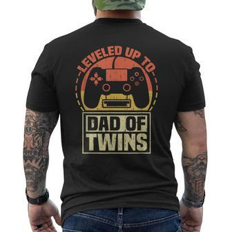Gamer Dad Fathers Day Leveled Up To Dad Of Twins Vintage Men's T-shirt Back Print - Seseable