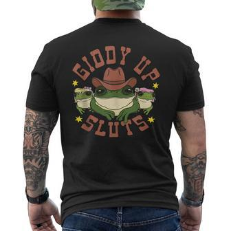Giddy Up Sluts Western Cowgirl Ranch Rodeo Frog Men's Back Print T-shirt | Mazezy