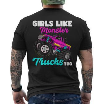 Girls Like Monster Trucks Too Pink Monster Truck Girl Men's Back Print T-shirt | Mazezy