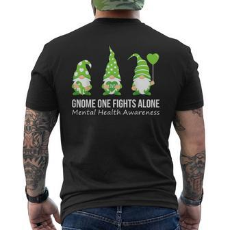 Gnome One Fights Alone Mental Health Awareness Green Ribbon Mens Back Print T-shirt | Mazezy AU