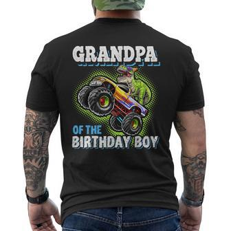Grandpa Of The Birthday Boy Dinosaur Monster Truck Birthday Men's Back Print T-shirt | Mazezy