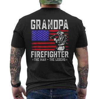 Grandpa Firefighter The Man The Legend American Flag Mens Back Print T-shirt - Seseable