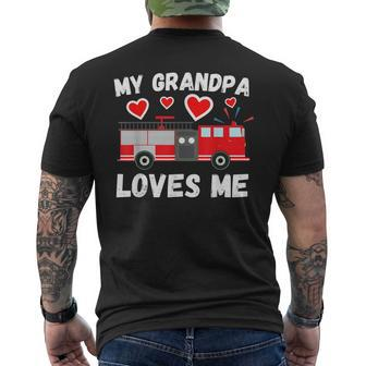 My Grandpa Loves Me Cute Boys Kids Grandson Firetruck Men's Back Print T-shirt | Mazezy