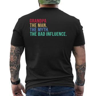 Grandpa The Men The Myth The Bad Influence Vintage Men's T-shirt Back Print - Seseable