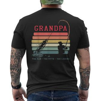 Grandpa The Man The Myth The Legend Fishing Grandfather Mens Back Print T-shirt - Seseable