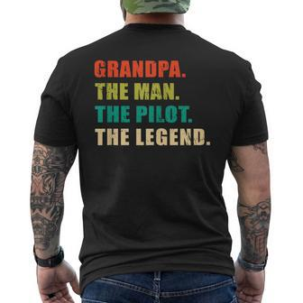 Grandpa The Man The Pilot The Legend Vintage Grandpa Mens Back Print T-shirt | Mazezy