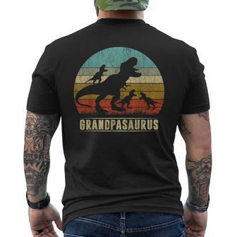 Grandpasaurus Rex Grandpa Dinosaur 3 Three Kids Fathers Day Men's Back Print T-shirt | Mazezy