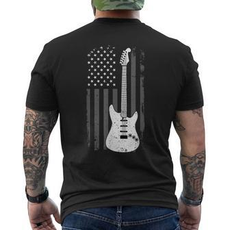 Guitar American Us Flag Music Player Electric Guitarist Men's T-shirt Back Print - Seseable