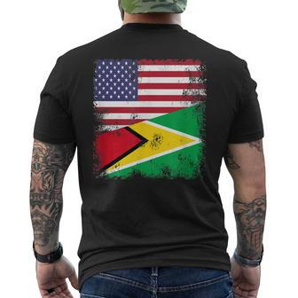 Half Guyanese Flag Vintage Guyana Usa Men's T-shirt Back Print - Seseable