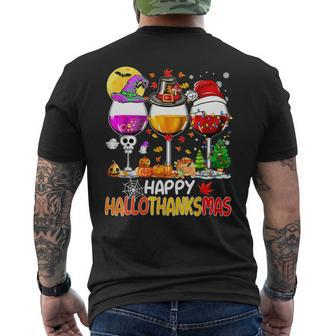 Halloween Thanksgiving Christmas Happy Hallothanksmas Wine V9 Men's T-shirt Back Print - Thegiftio UK