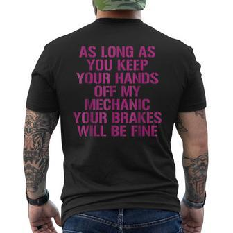 Hands Off Im A Proud Mechanic Mens Back Print T-shirt | Mazezy UK