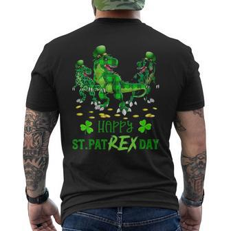 Happy St Pat Rex Day T Rex Dinosaur Green Plaid Patricks Day Men's T-shirt Back Print - Seseable