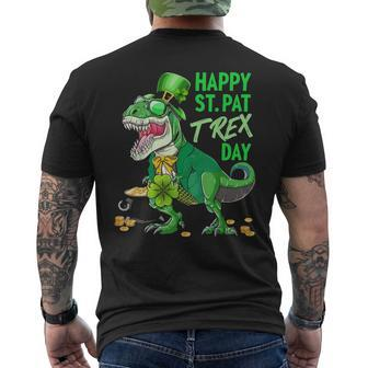 Happy St Pat T Rex Day Dinosaur St Patricks Day Shamrock Men's T-shirt Back Print - Seseable