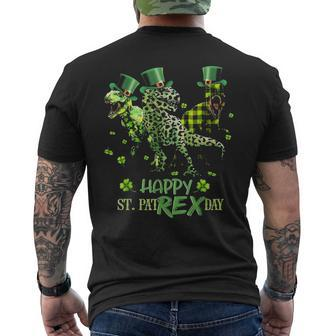 Happy St Pat Rex T Rex Leopard Dinosaur Irish Patricks Day Men's T-shirt Back Print - Seseable