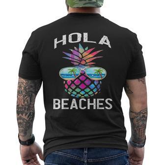 Hawaiian Beach Vacation Summer Pineapple Hola Beaches Men's Back Print T-shirt | Mazezy