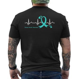 Heartbeat Teal Ribbon Sexual Assault Awareness Men's Back Print T-shirt | Mazezy