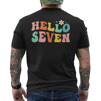 Hello Seven 7 Year Old 7Th Birthday Girl Age 7 Bday Groovy Men's Back Print T-shirt | Mazezy
