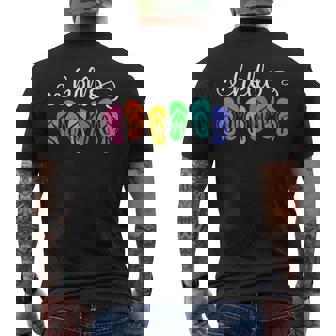 Hello Summer Vacation Flip Flops Colorful Beach Vacation Mens Back Print T-shirt | Mazezy