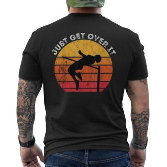 High Jumping Just Get Over It Vintage Retro Sunset High Jump Men's Back Print T-shirt | Mazezy
