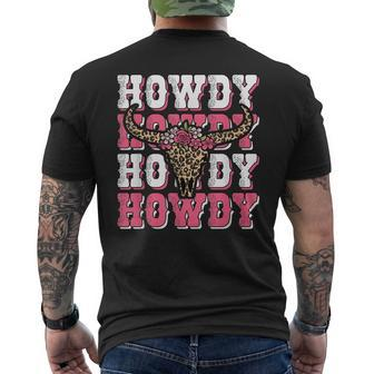Howdy Western Country Southern Bull Skull Rodeo Pink Cowgirl Mens Back Print T-shirt | Mazezy
