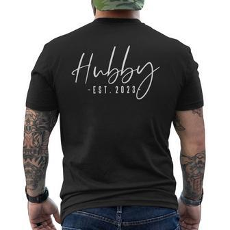 Mens Hubby Est 2023 Just Married Honeymoon Husband Wedding Couple Men's Back Print T-shirt | Mazezy