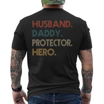 Mens Husband Daddy Protector Hero Fathers Day Dad Son Men's T-shirt Back Print - Seseable