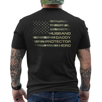 Mens Husband Daddy Protector Hero Shirt Fathers Day Flag Tee Men's Back Print T-shirt | Mazezy AU