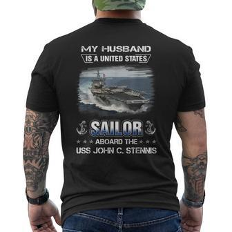 My Husband Is A Sailor Aboard The Uss John C Stennis Cvn 74 Men's T-shirt Back Print - Seseable