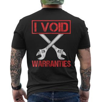 I Void Warranties Distressed Look Funny Mechanic Mens Back Print T-shirt | Mazezy