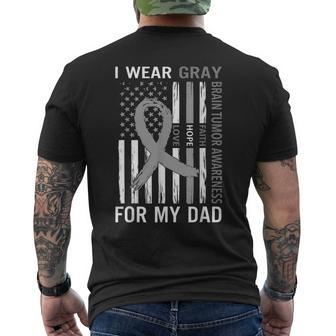 I Wear Gray For My Dad Brain Tumor Awareness Gray Ribbon Mens Back Print T-shirt | Mazezy