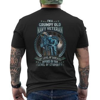 I’M A Grumpy Old US Veteran My Level Of Sarcasm Depends On Your Level Of Stupidity Men's T-shirt Back Print - Seseable