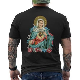 Immaculate Heart Of Mary Our Blessed Mother Catholic Vintage T Men's Back Print T-shirt | Mazezy