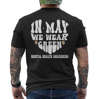 In May We Wear Green Mental Health Awareness Month Groovy Mens Back Print T-shirt - Thegiftio UK