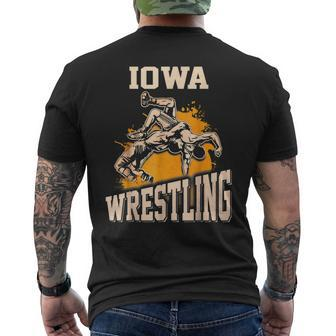 Iowa Wrestling Dad Mom Gift For Wrestler Mens Back Print T-shirt | Mazezy
