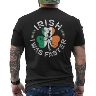 Irish I Was Faster Running Vintage Flag St Patricks Day Men's T-shirt Back Print - Seseable