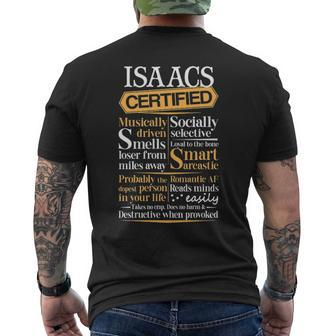 Isaacs Name Gift Certified Isaacs Mens Back Print T-shirt - Seseable