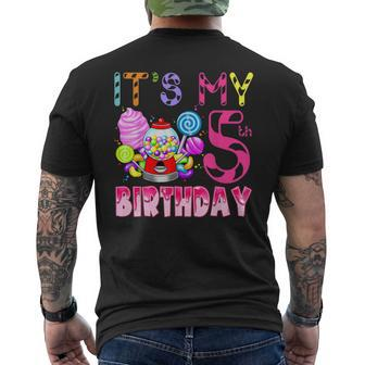 Its My 5Th Birthday Candy Candyland Birthday Girl 5 Year Old Men's T-shirt Back Print - Seseable